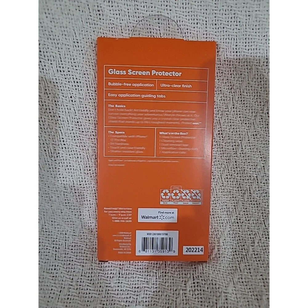 Protect onn Glass Screen Protector iPhone 12 Pro Max Clear Bubble-Free